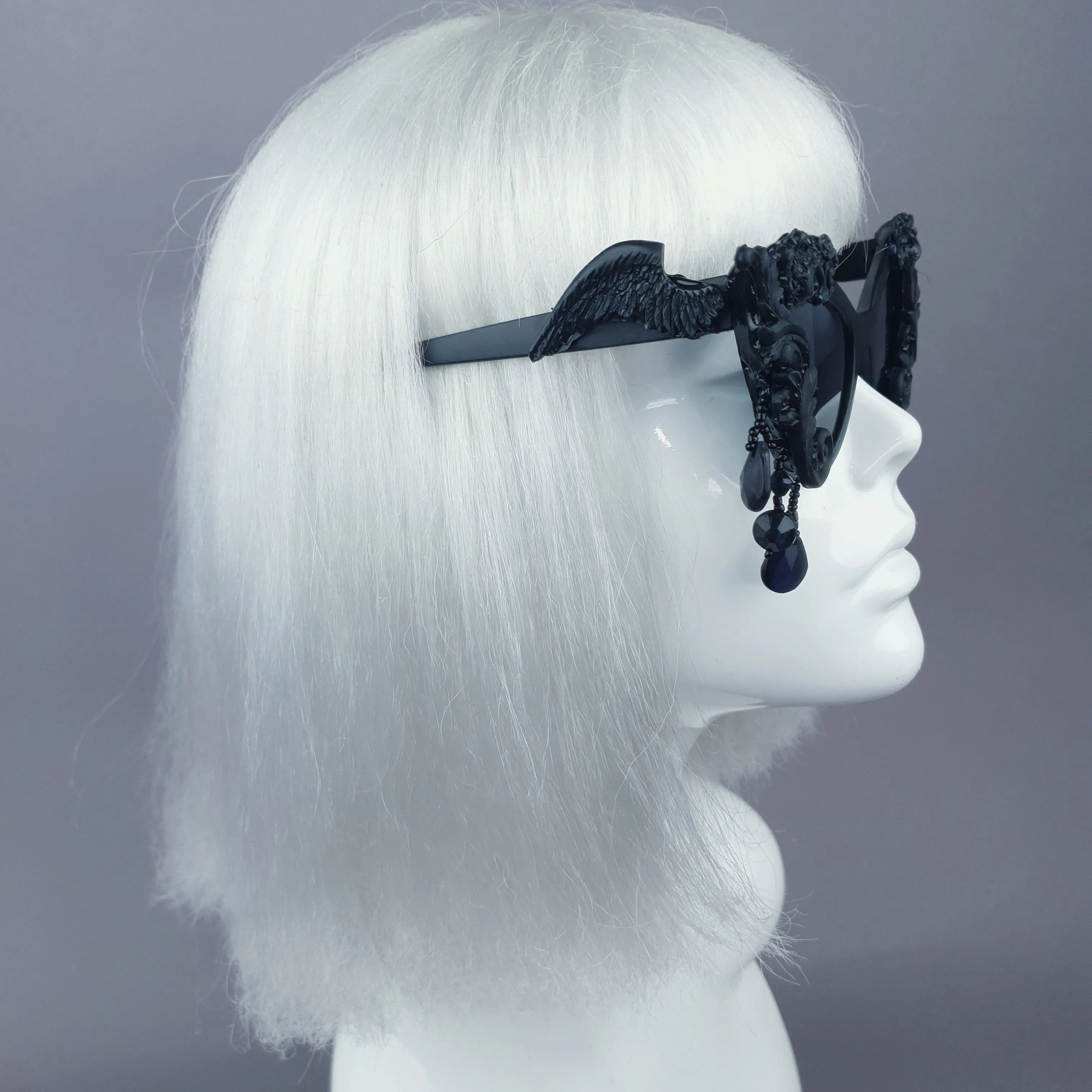 "Angel Eyes" Black Filigree Beading Catseye Sunglasses