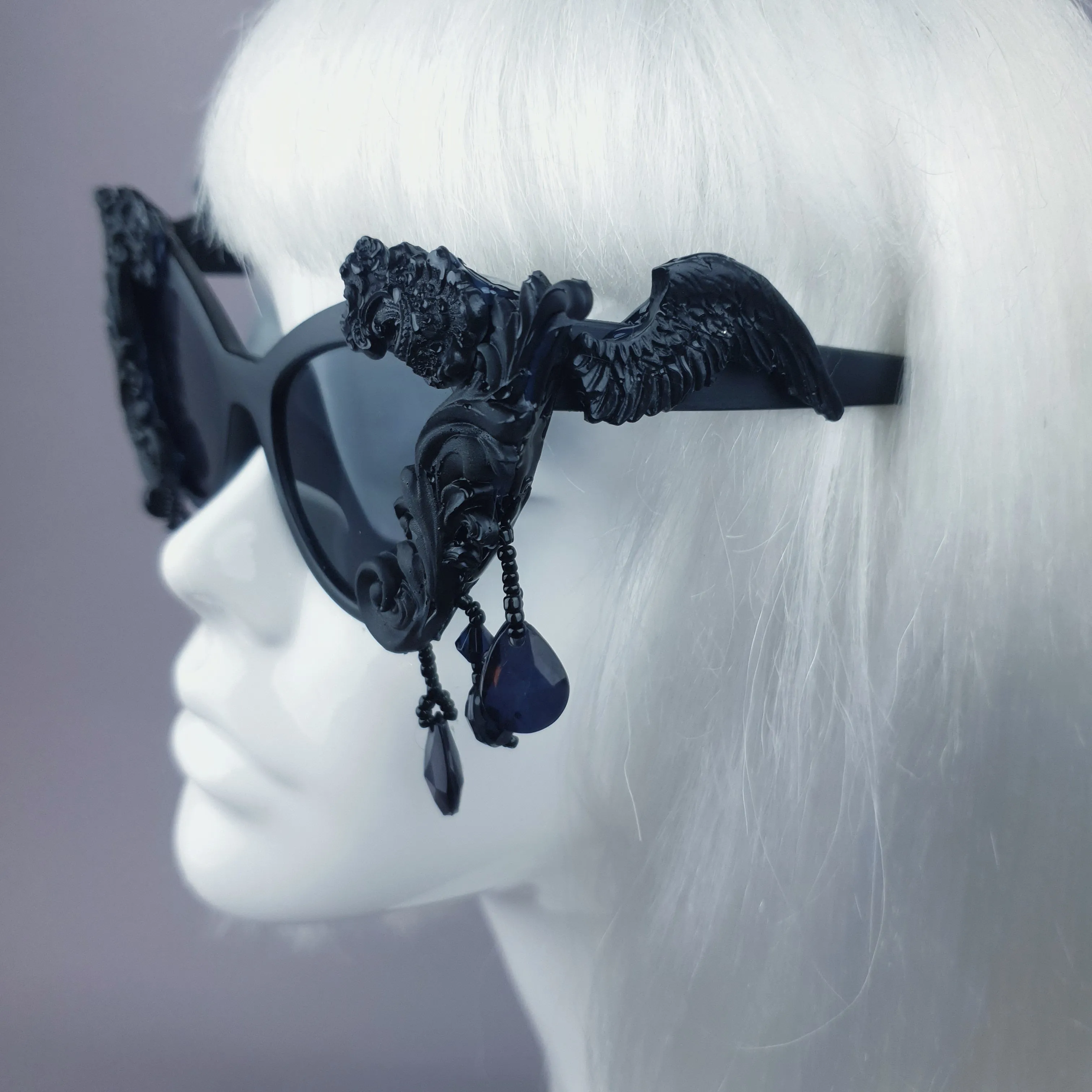 "Angel Eyes" Black Filigree Beading Catseye Sunglasses