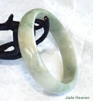 "Happy Life" Green Veins Old Mine Lao Pit Jadeite Jade Grade A Bangle Bracelet 55.3mm (JHBB3127)