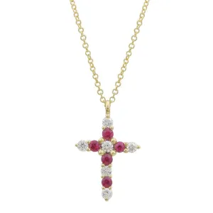 Ruby and Diamond Cross Necklace