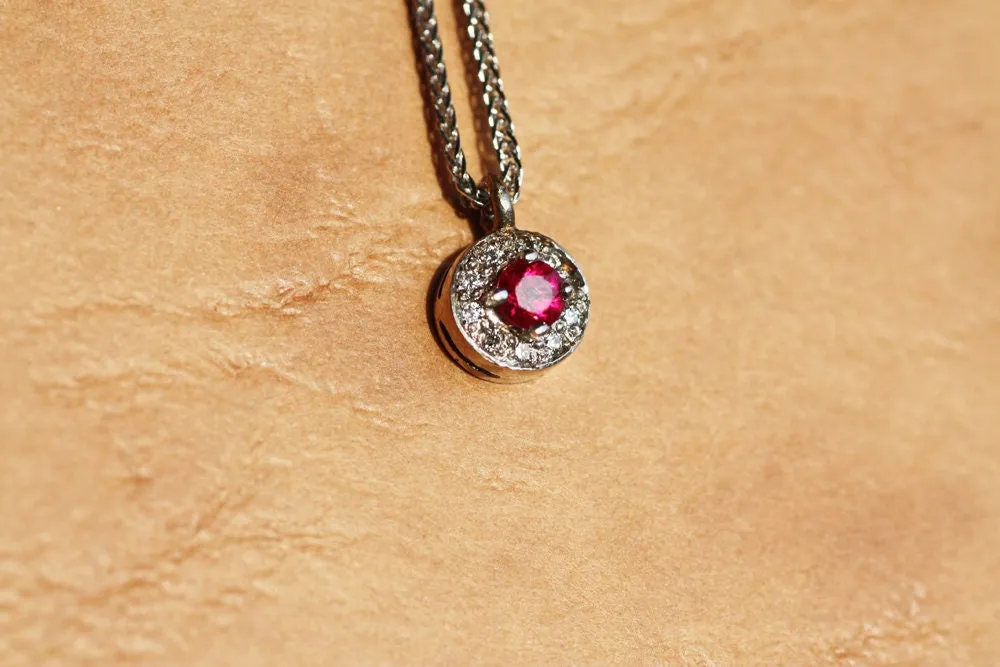 Ruby Diamond Pendant, white gold K18 Necklace