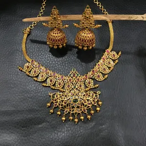 Ruby Green Gold Look Necklace Set 16697-3844