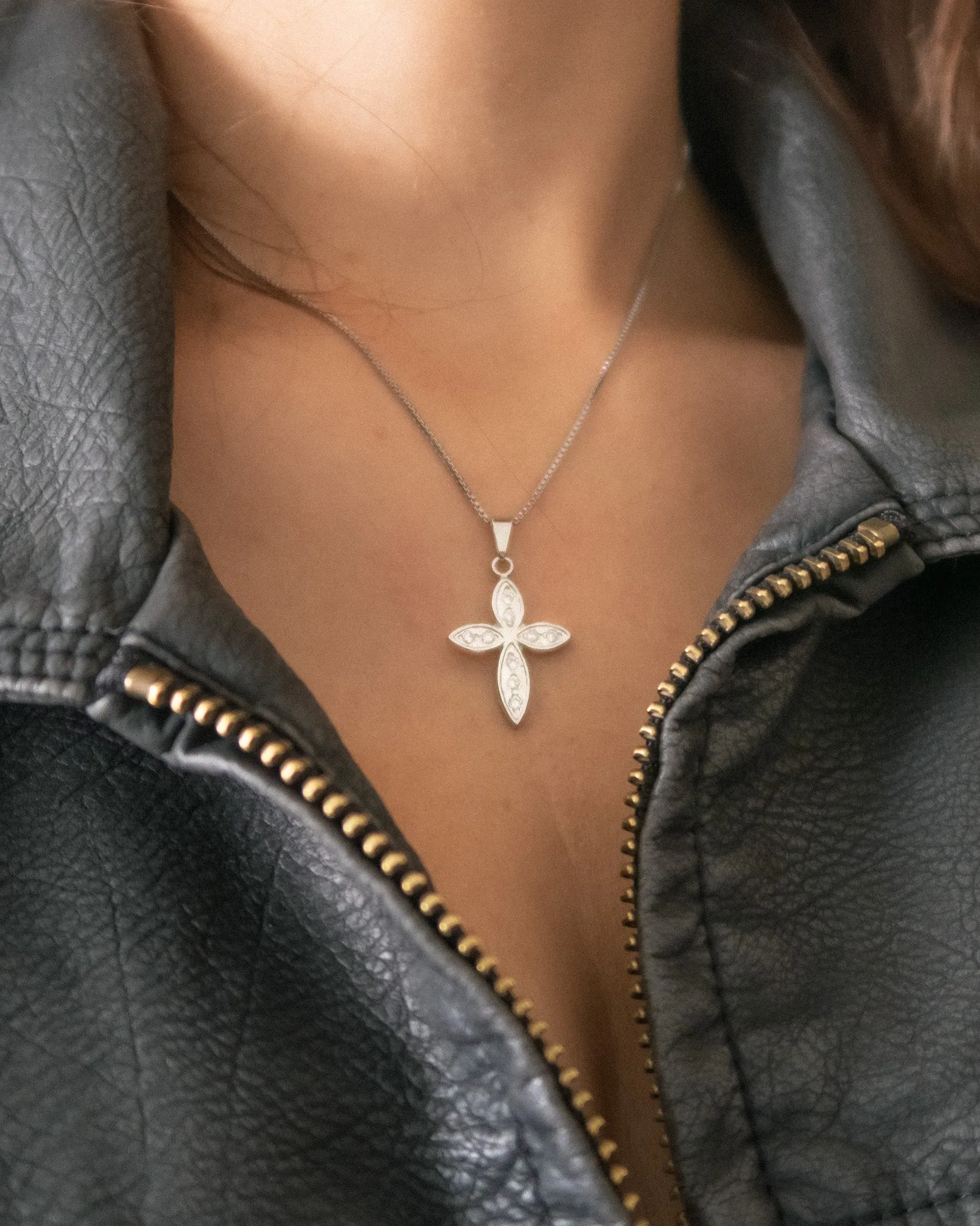 Silver Box Chain Cross Necklace