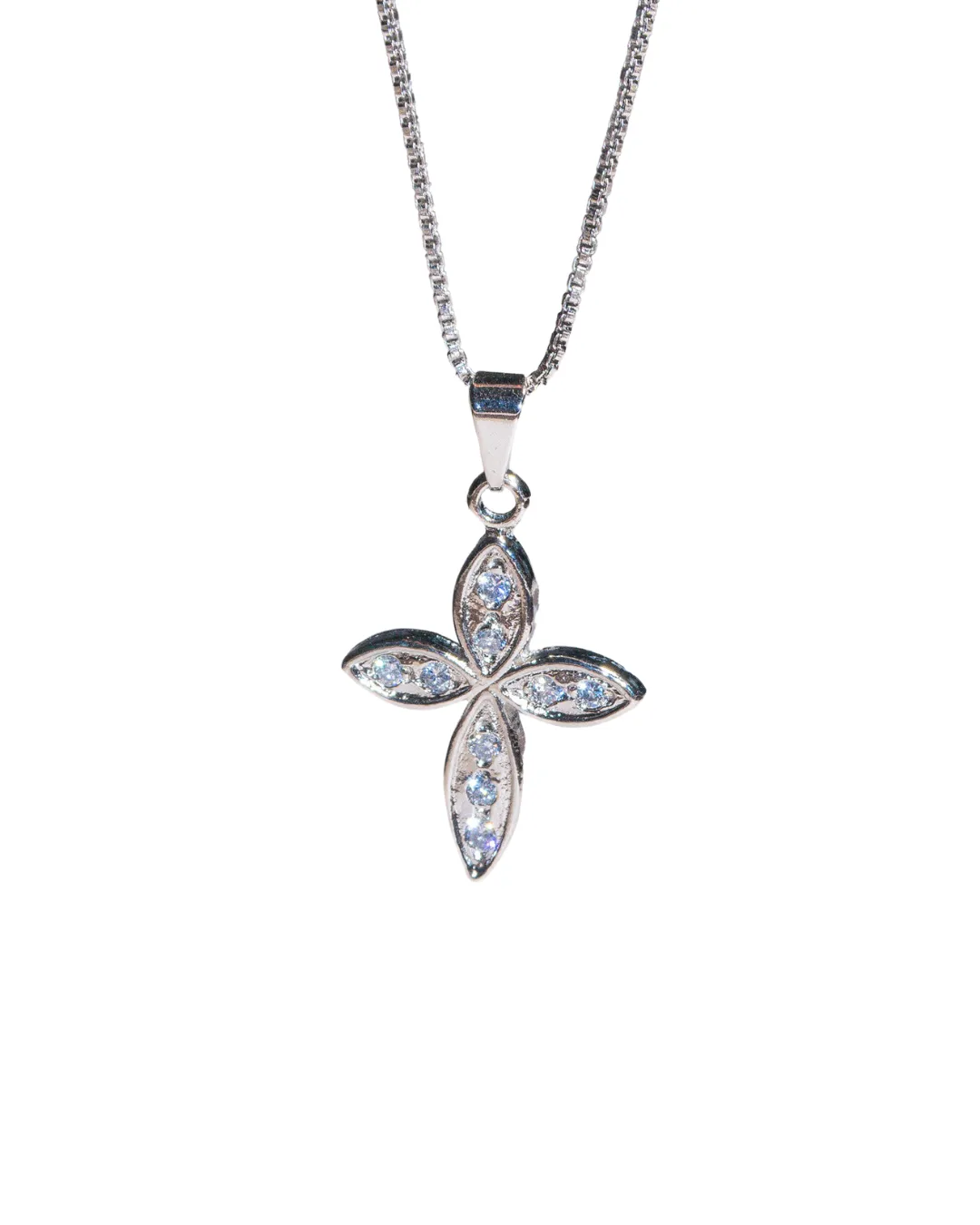 Silver Box Chain Cross Necklace