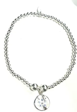 Silver Sapphire Flower Charm Bracelet