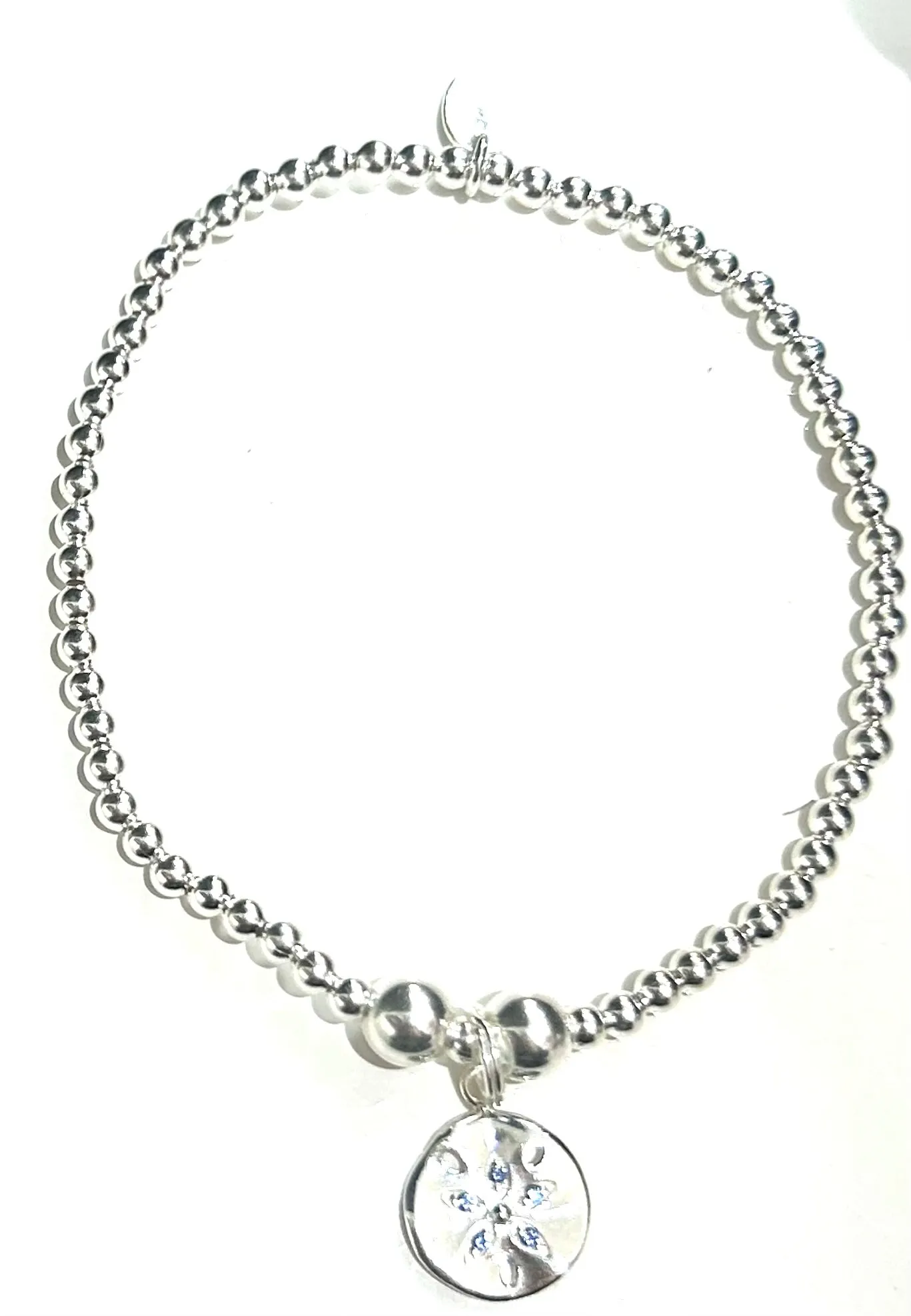 Silver Sapphire Flower Charm Bracelet