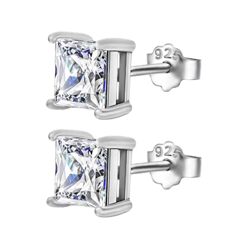 Silver Solitaire Square Zircon Earrings- 8mm