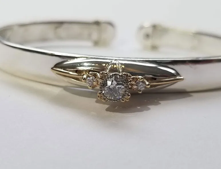 Sterling Silver and 14K Gold Diamond Bracelet