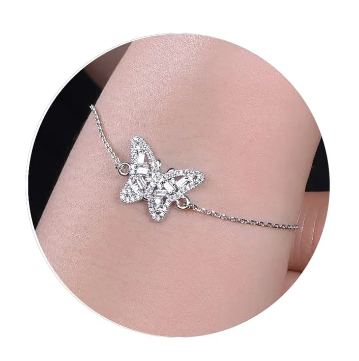 Sterling Silver Butterfly CZ Bracelet