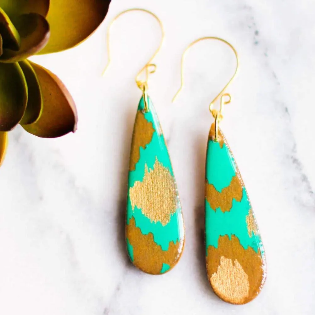 Teardrop Teal & Gold Earrings