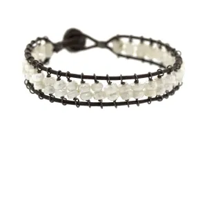 White Sapphire & Leather Bracelet